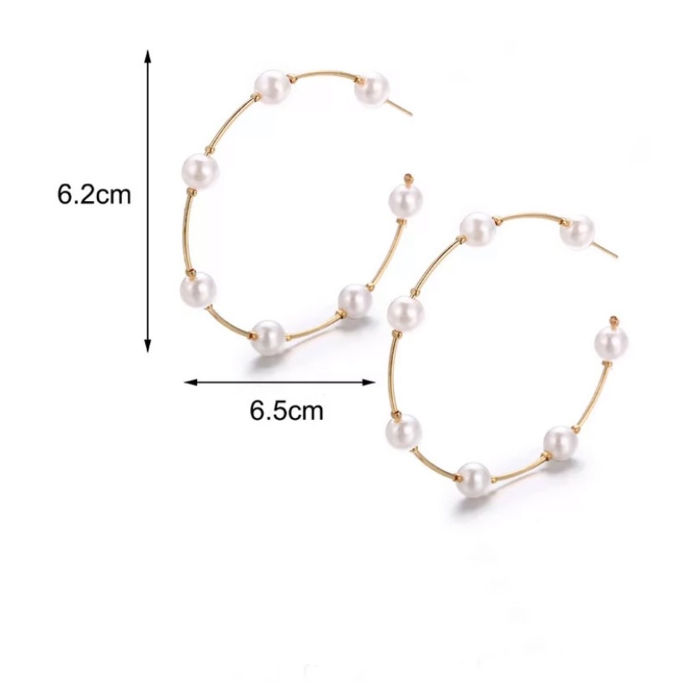 NEW Gold Plated Simulated Pearl Hoop Earrings - Picture 5 of 5
